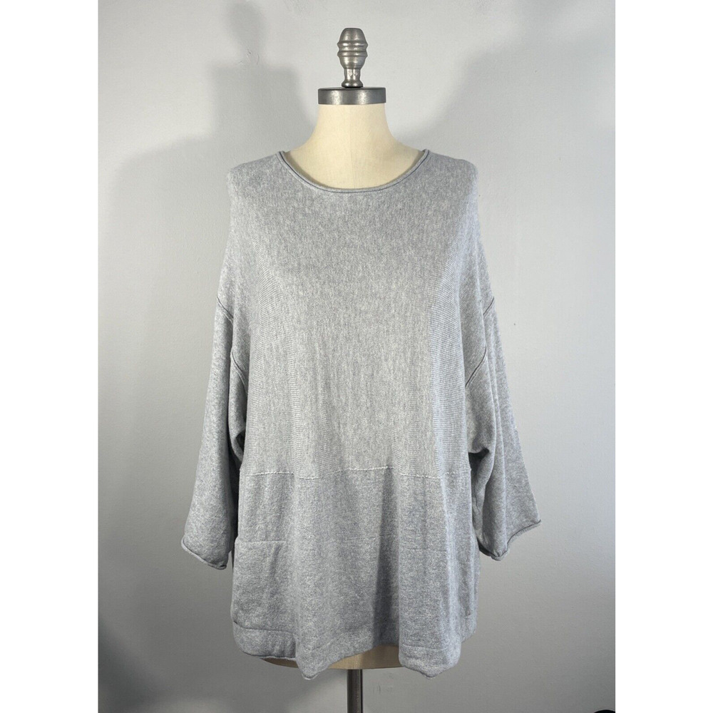 J. Jill Kimono Sweater Womens XS Pure Jill Gray Kangaroo Pocket Relaxed Knit Top